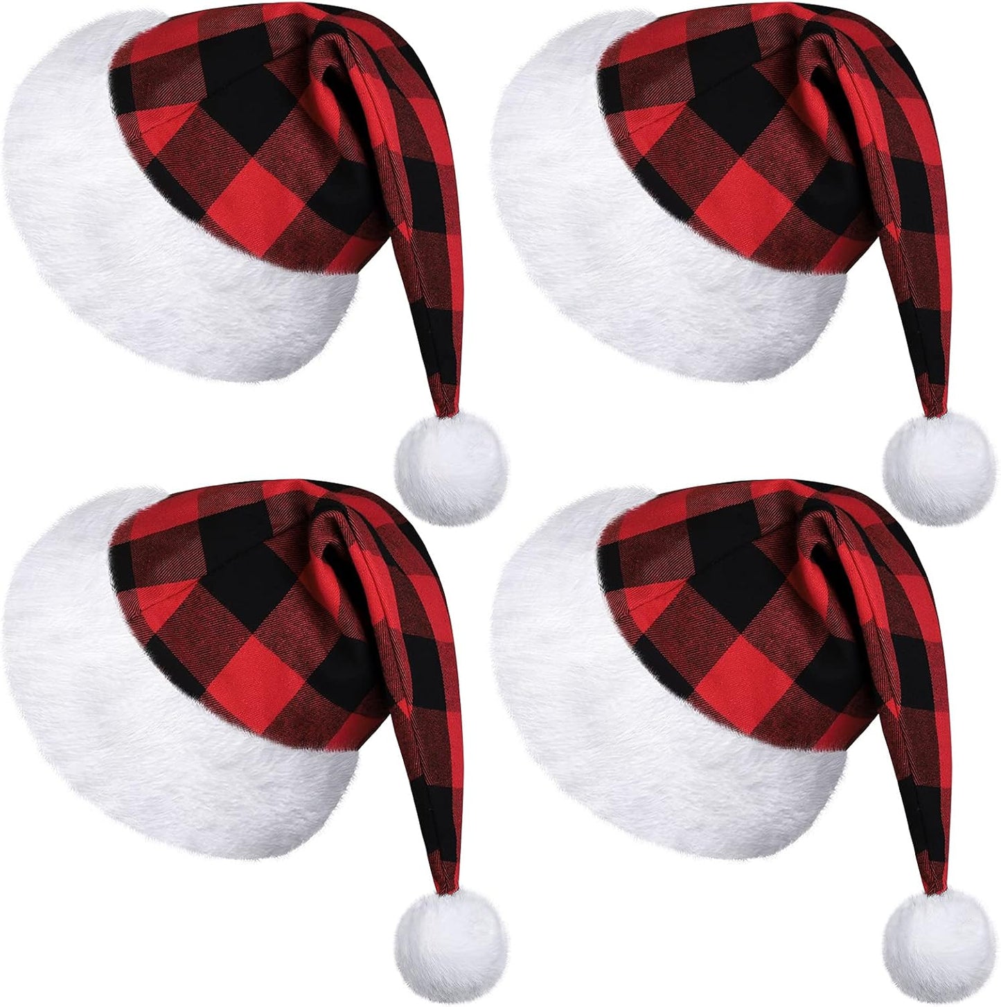 4 Pack Christmas Plaid Hats Snowflake Santa Hat Bulk Funny Christmas Hats for Adults Christmas Party Favors Hats