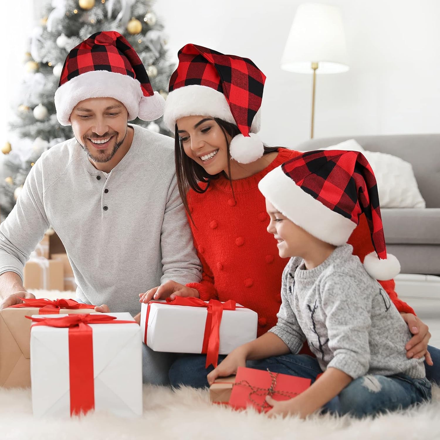 4 Pack Christmas Plaid Hats Snowflake Santa Hat Bulk Funny Christmas Hats for Adults Christmas Party Favors Hats