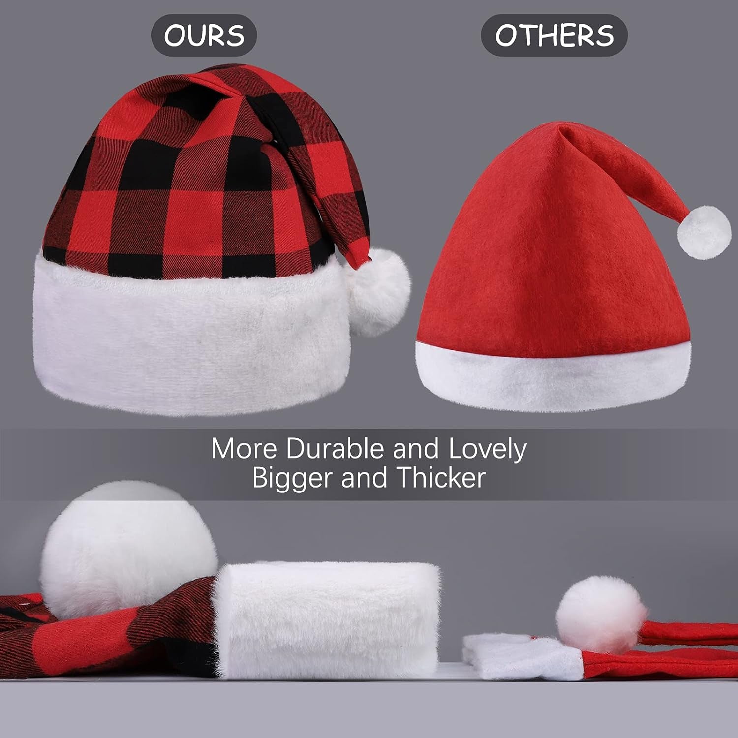 4 Pack Christmas Plaid Hats Snowflake Santa Hat Bulk Funny Christmas Hats for Adults Christmas Party Favors Hats