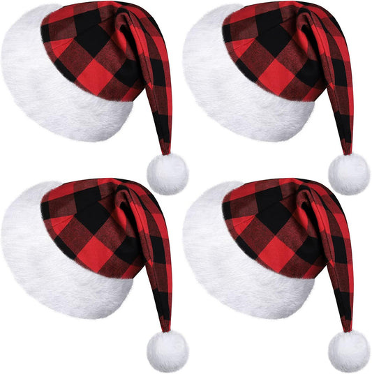 4 Pack Christmas Plaid Hats Snowflake Santa Hat Bulk Funny Christmas Hats for Adults Christmas Party Favors Hats