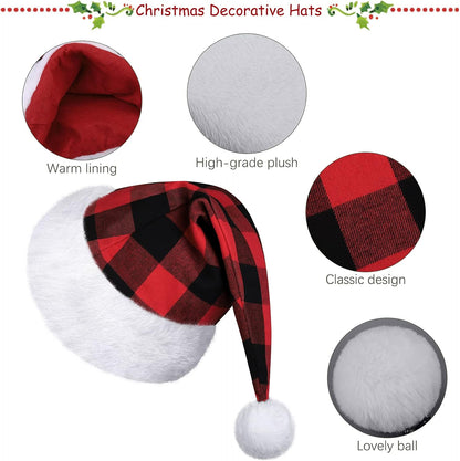 4 Pack Christmas Plaid Hats Snowflake Santa Hat Bulk Funny Christmas Hats for Adults Christmas Party Favors Hats
