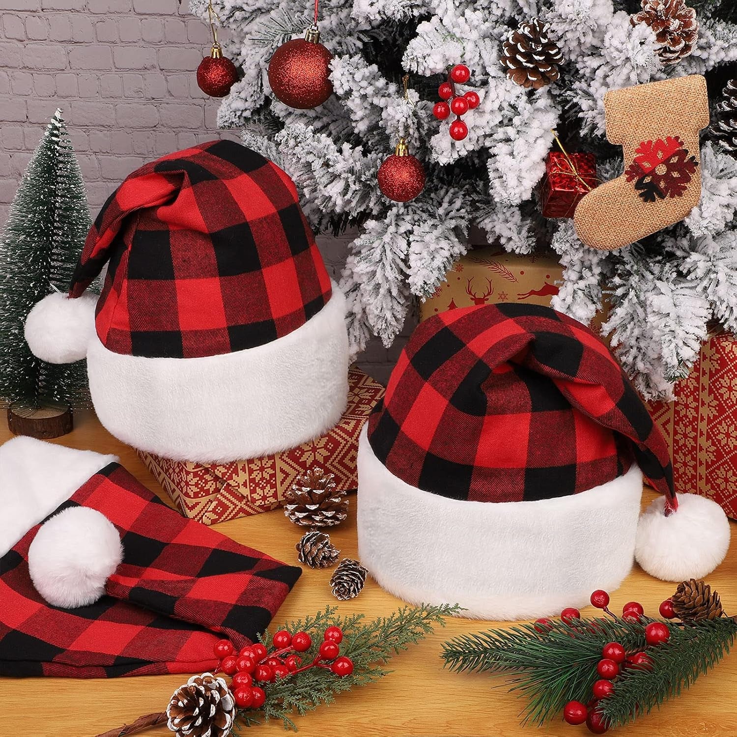 4 Pack Christmas Plaid Hats Snowflake Santa Hat Bulk Funny Christmas Hats for Adults Christmas Party Favors Hats