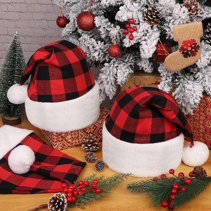 4 Pack Christmas Plaid Hats Snowflake Santa Hat Bulk Funny Christmas Hats for Adults Christmas Party Favors Hats